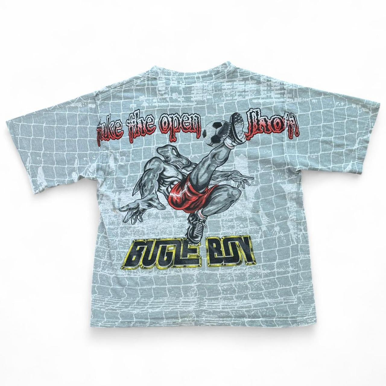 90s Bugle Boy AOP Soccer Shark Tee