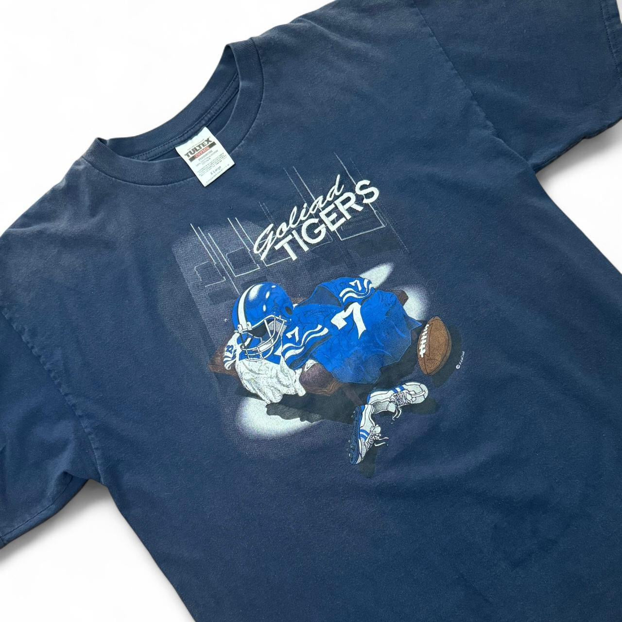 Navy Blue Faded Embroidered Goliad Tigers Football Tee