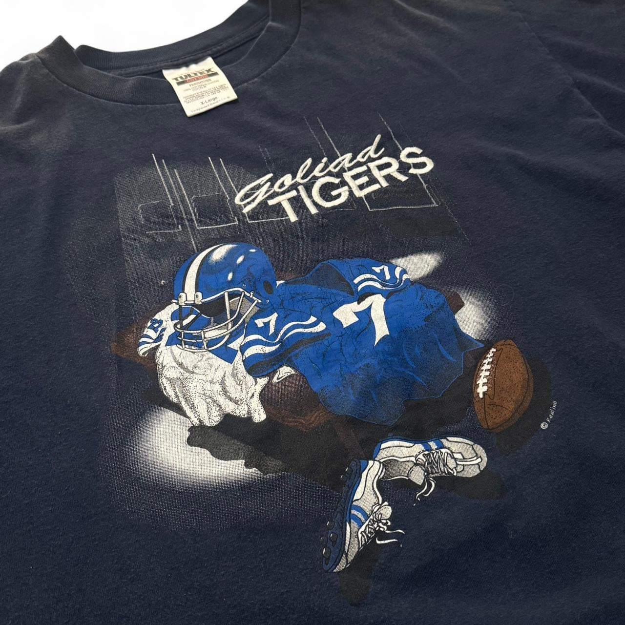 Navy Blue Faded Embroidered Goliad Tigers Football Tee