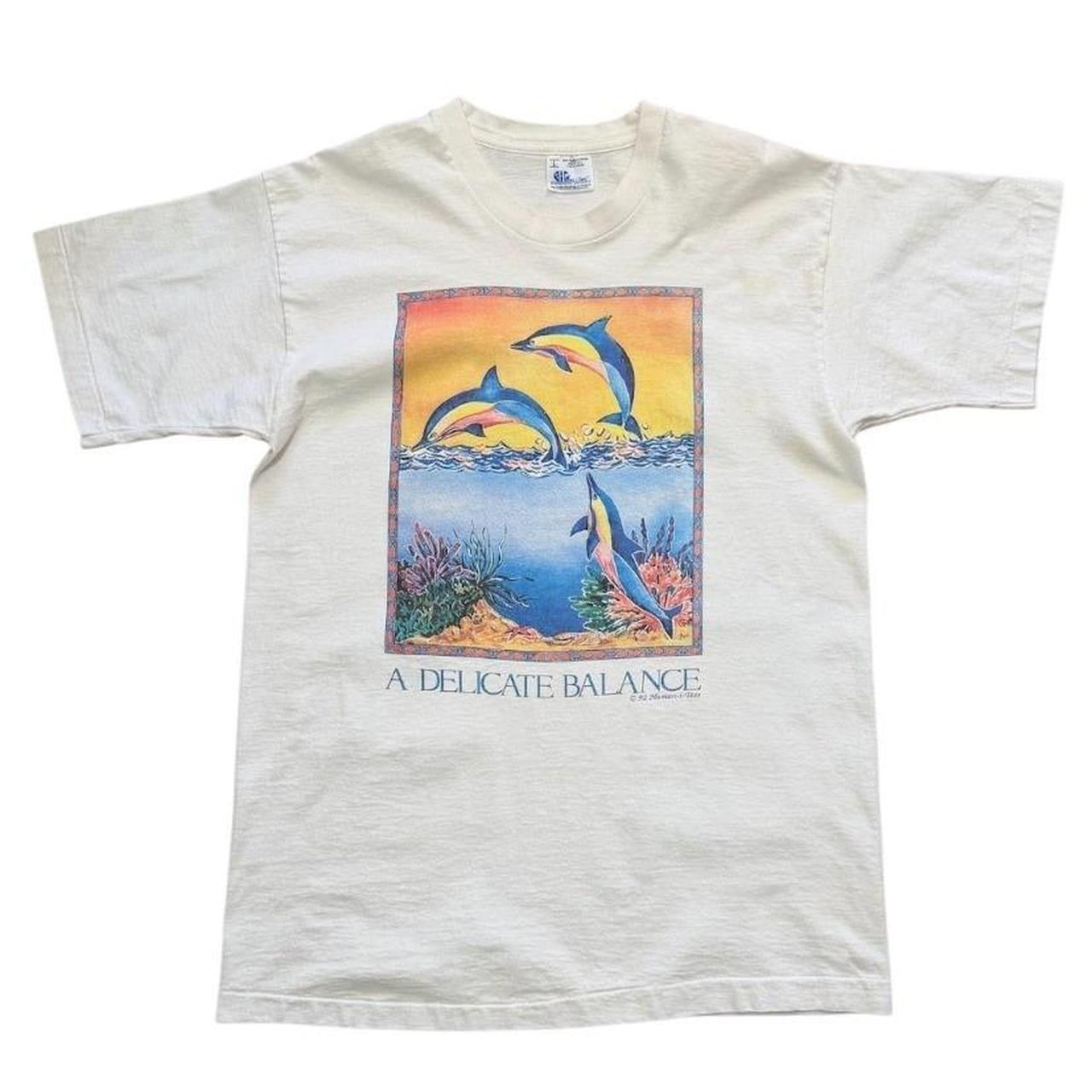 90s A Delicate Balance Dolphins Ocean Art Nature Beach Graphic T-shirt