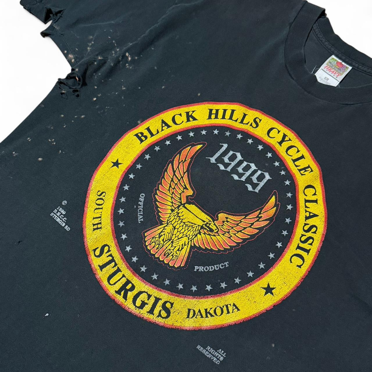‘99 Thrashed Black Hills Motorcycle Classic Sturgis Biker Tee