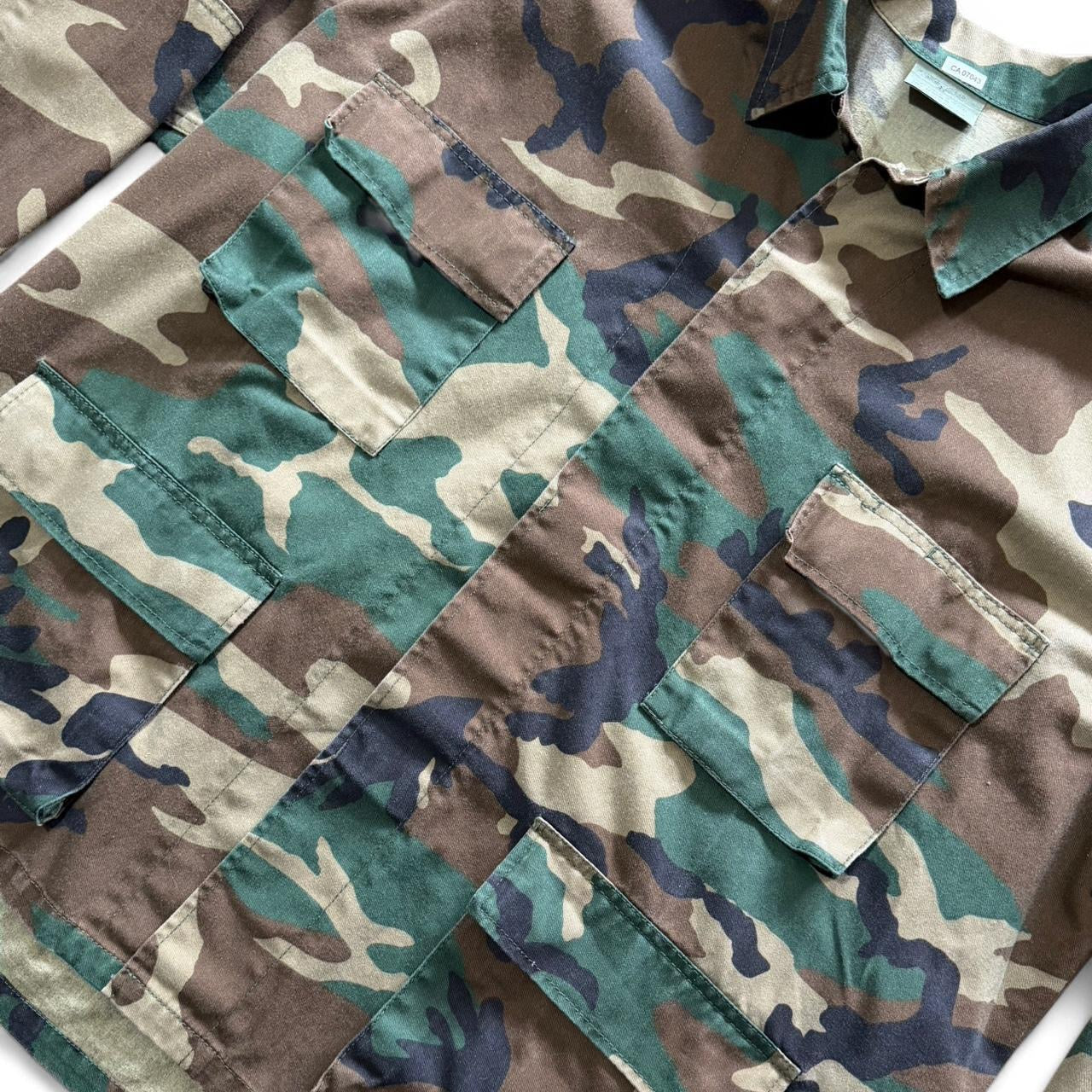 Vintage Y2K Military Army Camouflage Utility Uniform Button Up Jacket Coat