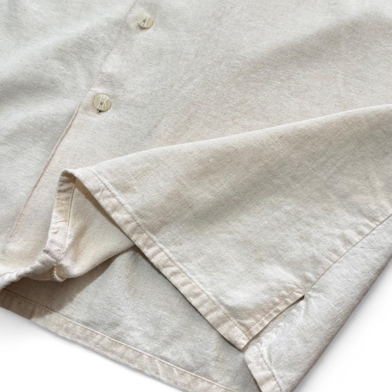 Vintage Beige Cream Linen Button Up Natural Light Button Up Dress Shirt