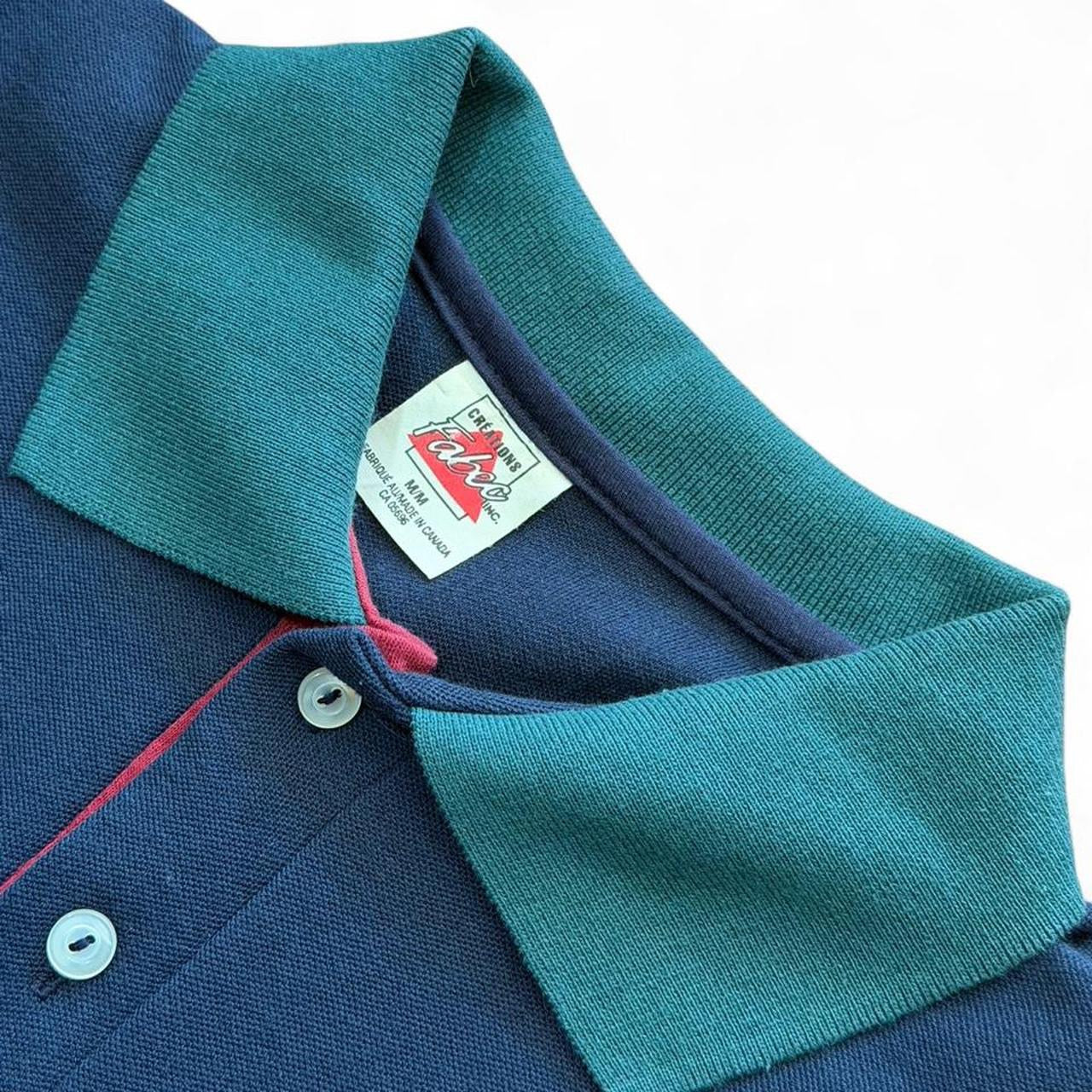 90s Navy Blue Burgundy Teal Button Up Polo Collared Shirt