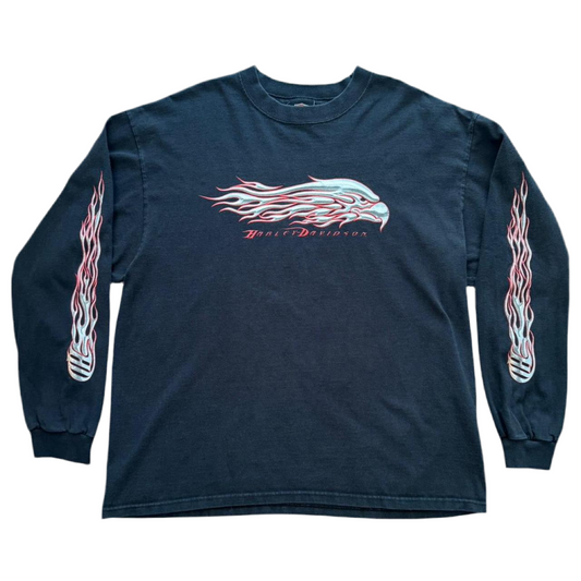 Vintage Harley Davidson Red Tribal Flaming Eagle Green River Wyoming Biker Motorcycle Long Sleeve