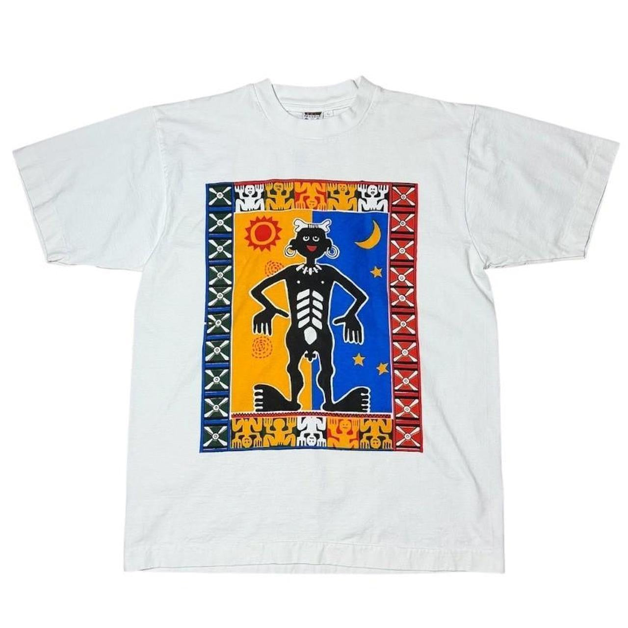 90s Primitive Bali Tribal Art Haring Graphic Travel Souvenir T-Shirt
