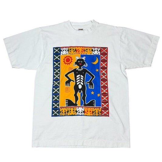 90s Primitive Bali Tribal Art Haring Graphic Travel Souvenir T-Shirt