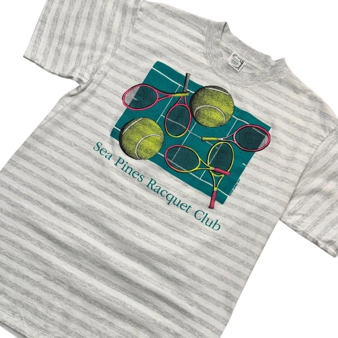 90s Sea Pines Racquet Ball Club Tennis Sports Striped Graphic T-shirt