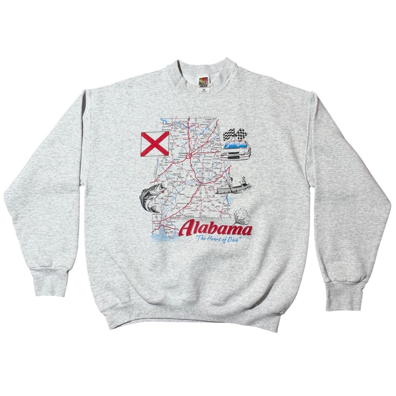 90s Alabama State Heart of Dixie Map Nature Graphic Crewneck Sweater