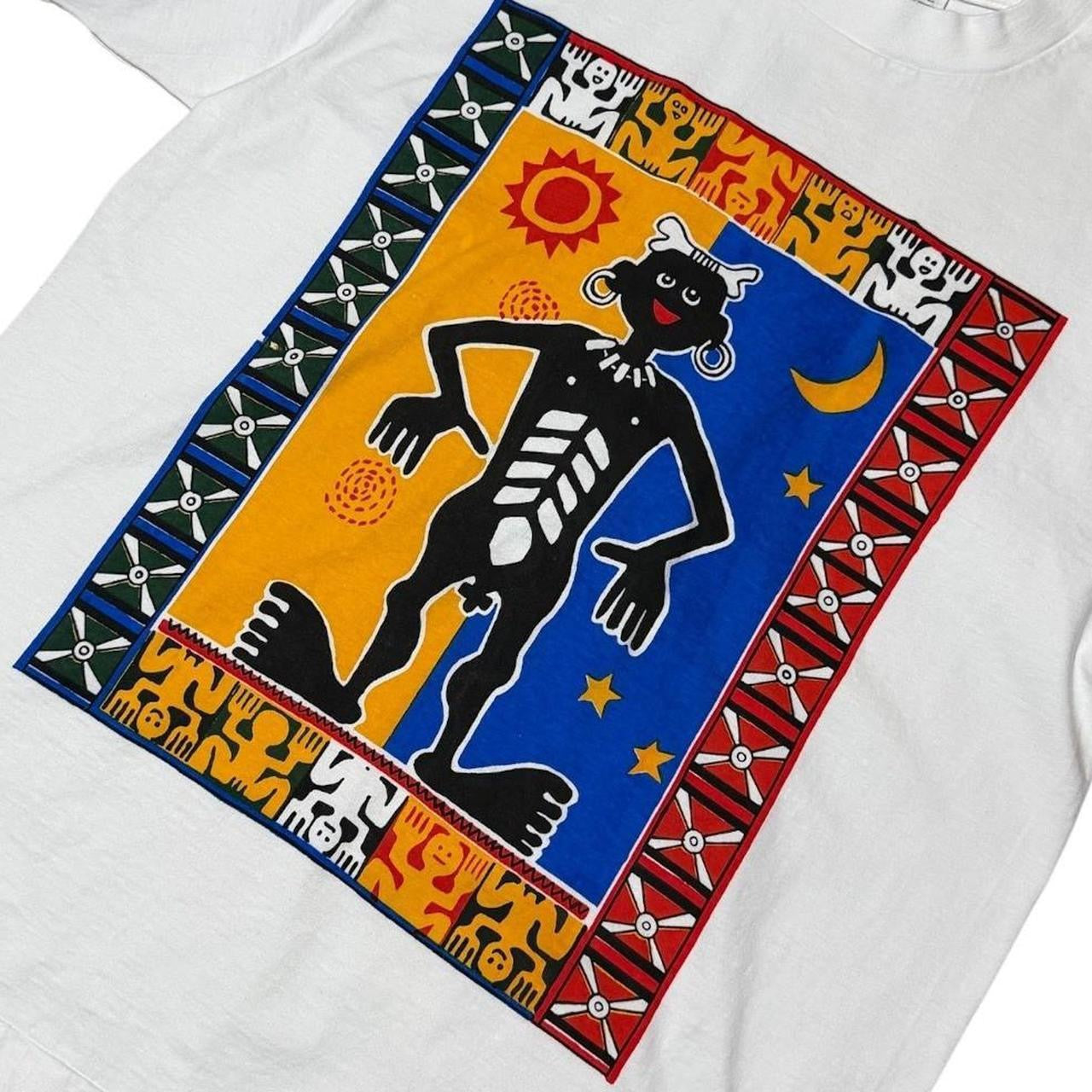 90s Primitive Bali Tribal Art Haring Graphic Travel Souvenir T-Shirt