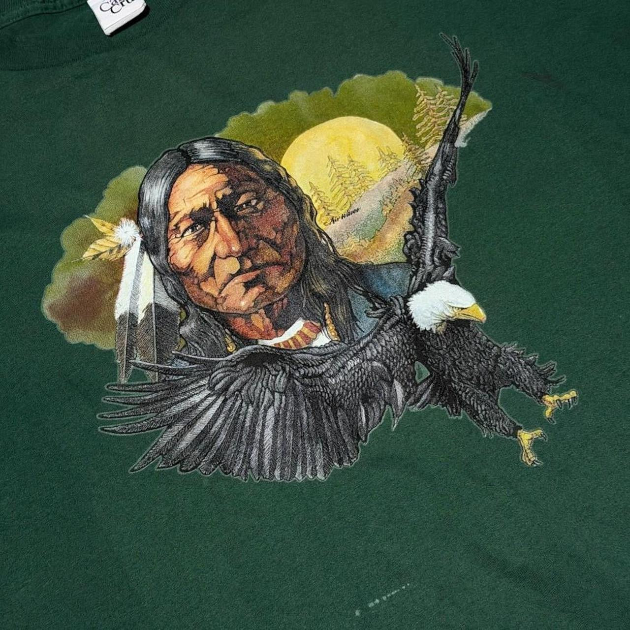 Vintage 90s Aboriginal Chief Soaring Eagle Bird Animal Nature Wilderness T-Shirt