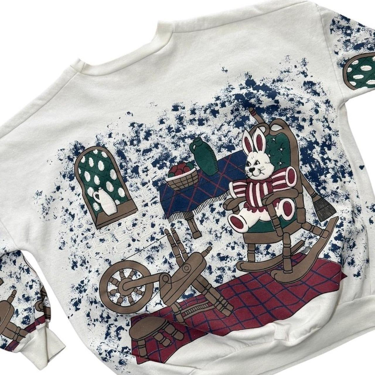 90s Cute Bunny AOP Puff Print Max & Ruby Rabbit Folk Cottage Art Sweater