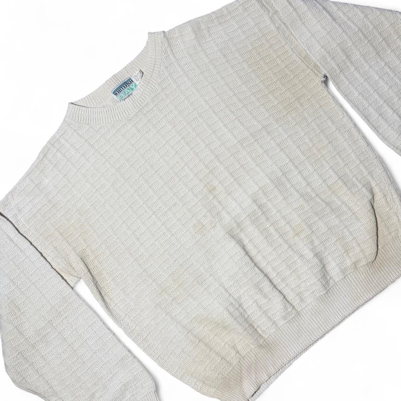 90s Distressed Cream White Fish Bay Cotton Knit Sweater