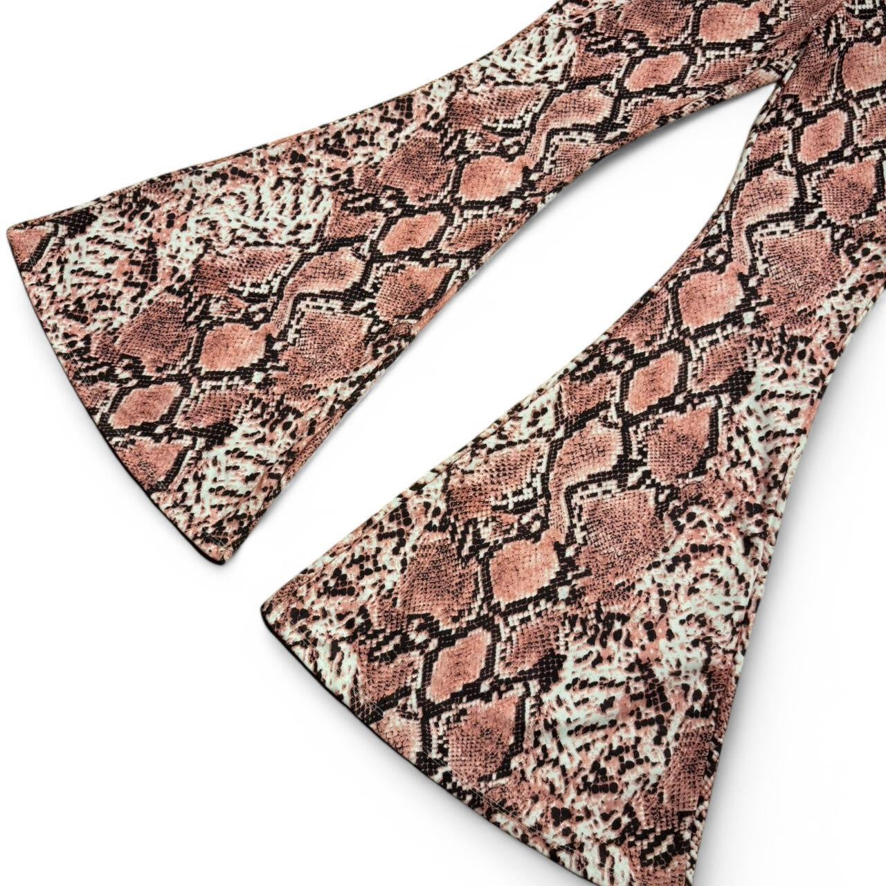 Oh Polly Pink Snakeskin Bell Bottom Flare Pants