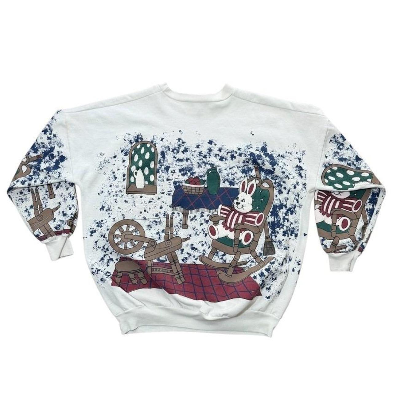 90s Cute Bunny AOP Puff Print Max & Ruby Rabbit Folk Cottage Art Sweater