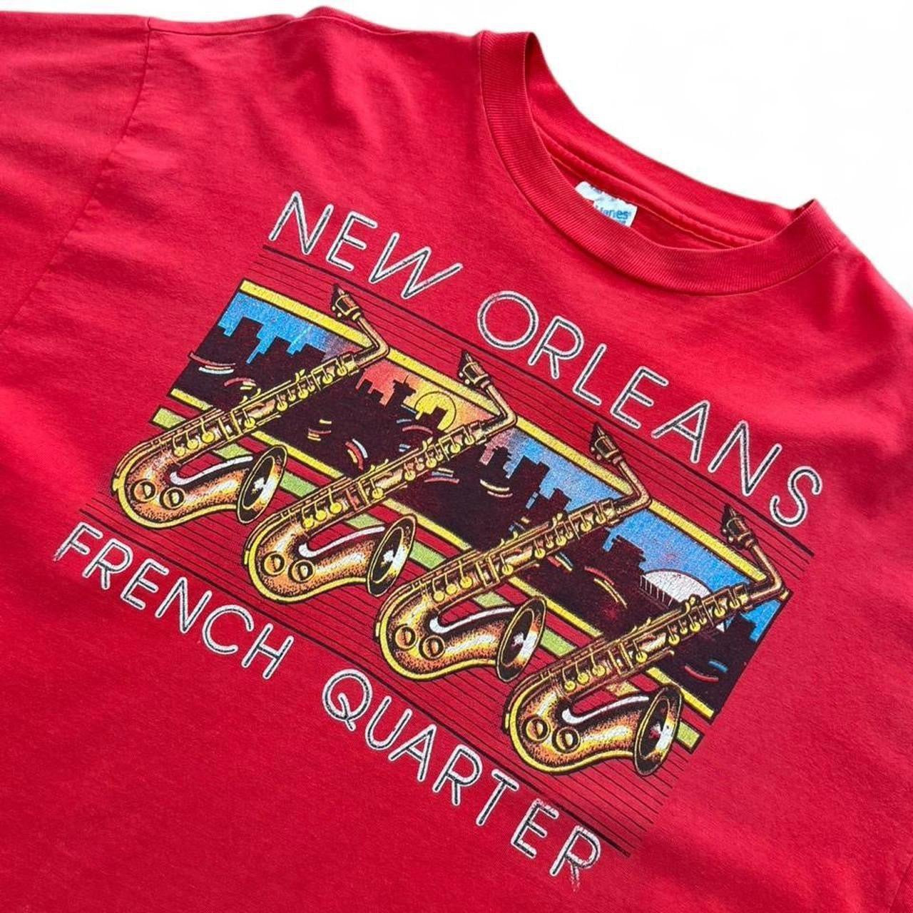 Vintage 90s New Orleans USA French Quarter Saxophone Jazz Graphic Red T-Shirt