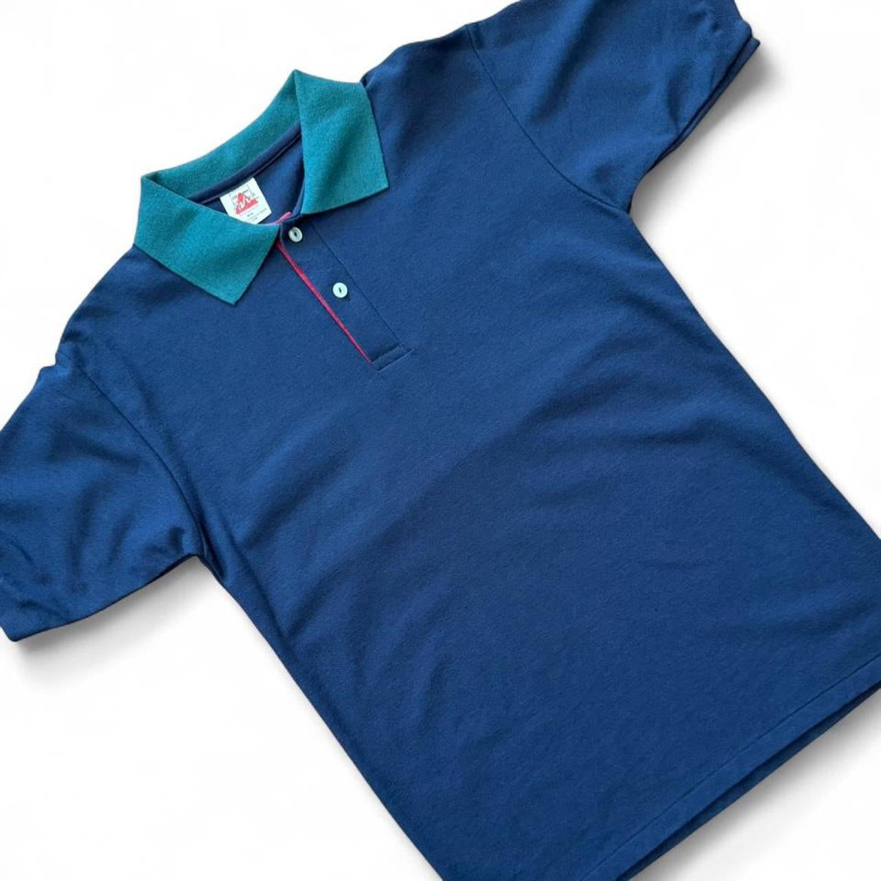 90s Navy Blue Burgundy Teal Button Up Polo Collared Shirt