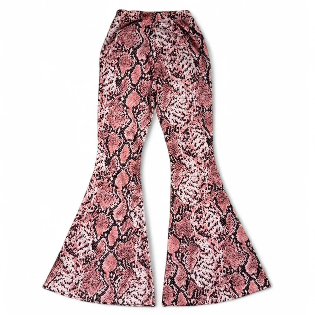 Oh Polly Pink Snakeskin Bell Bottom Flare Pants