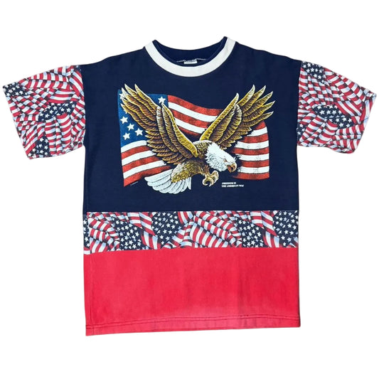 80s American Flag Freedom Eagle Graphic Knit Ringer AOP T-shirt
