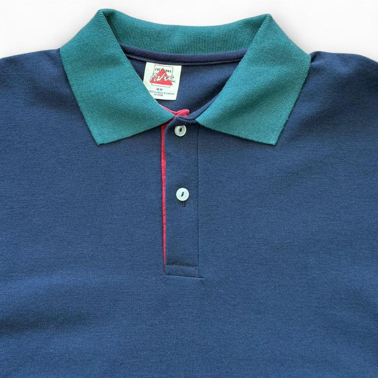 90s Navy Blue Burgundy Teal Button Up Polo Collared Shirt