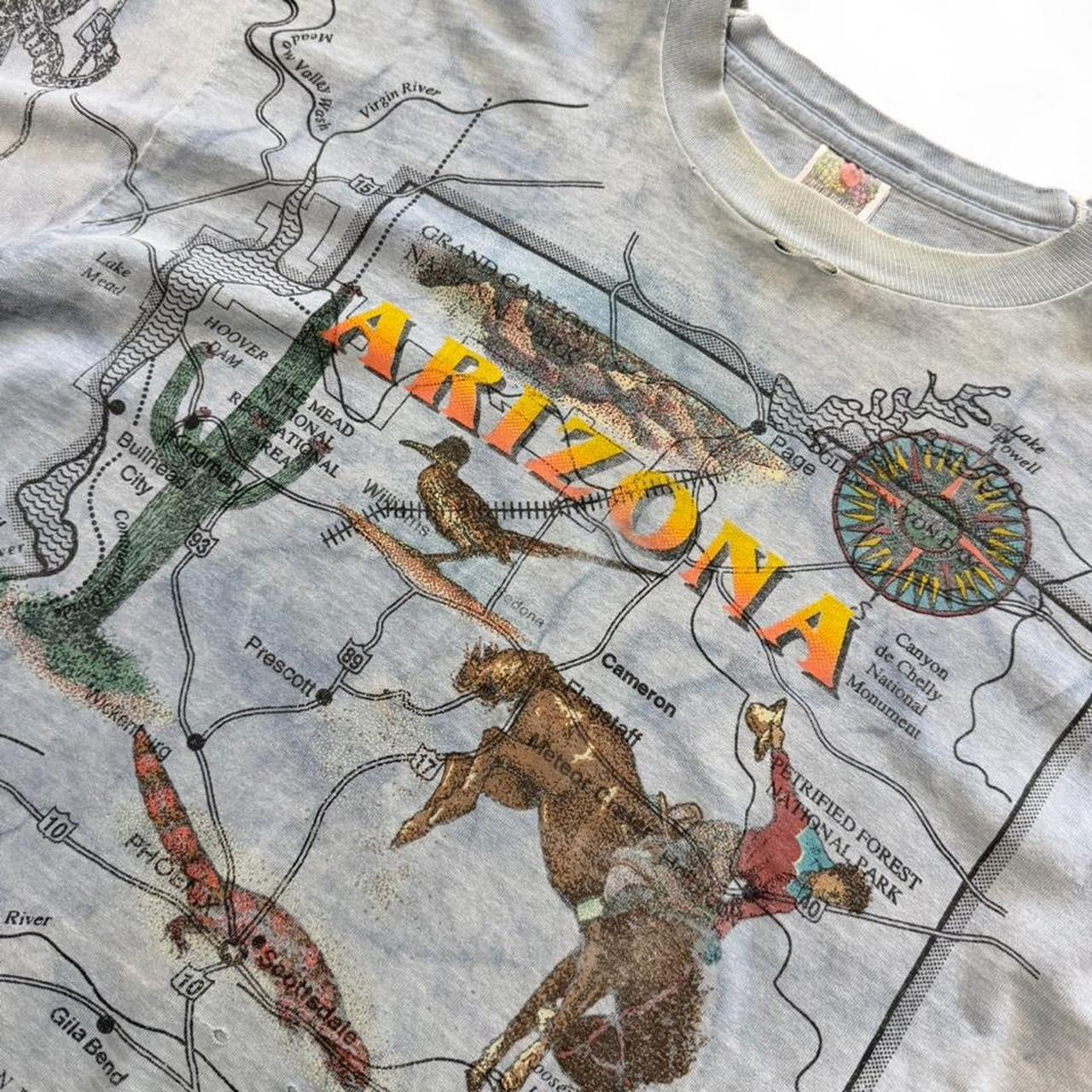 90s AOP Arizona State Map Souvenir Tourist Graphic Art T-shirt