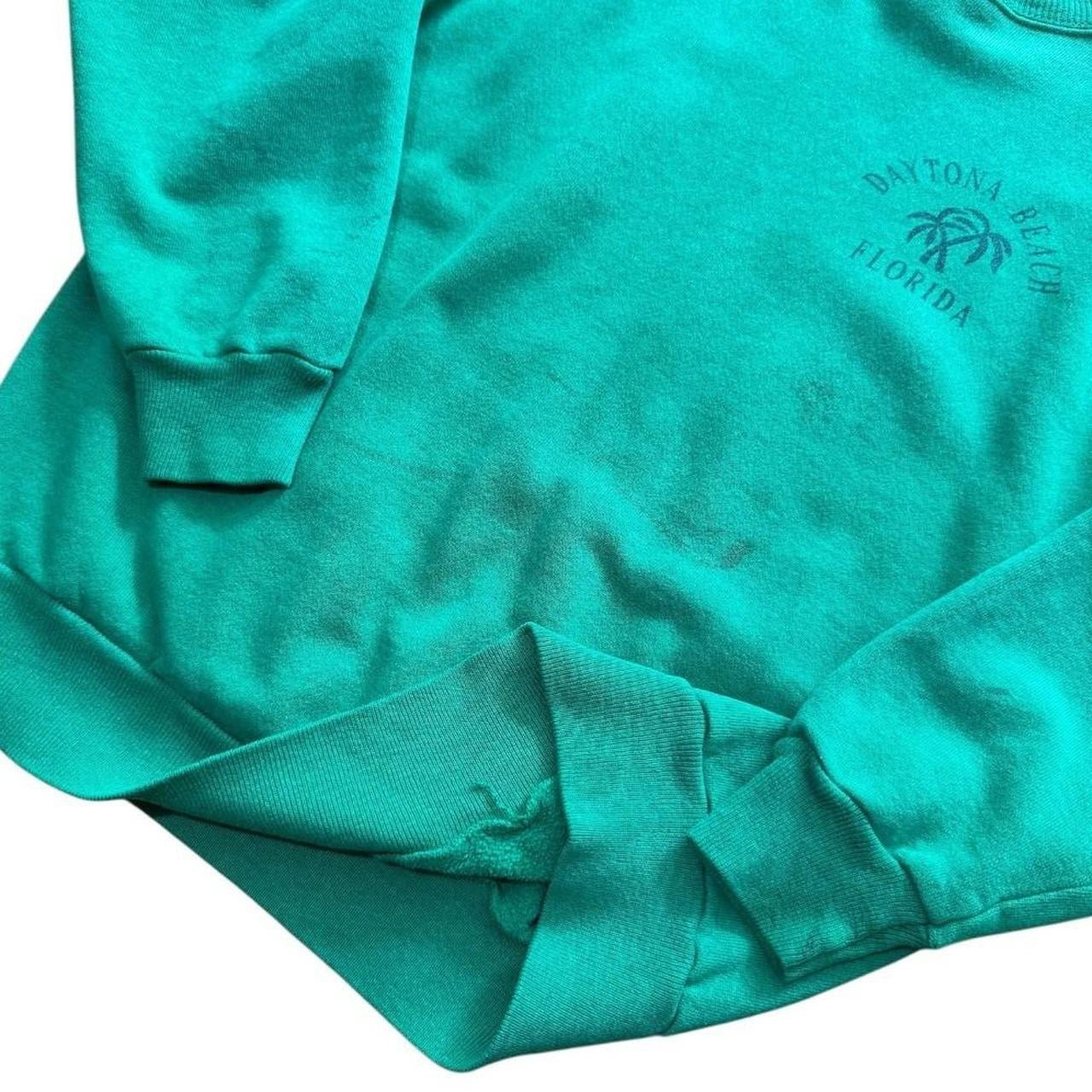 80s Pannill Daytona Beach Florida USA Teal Raglan Surf Palm Tree Sweater