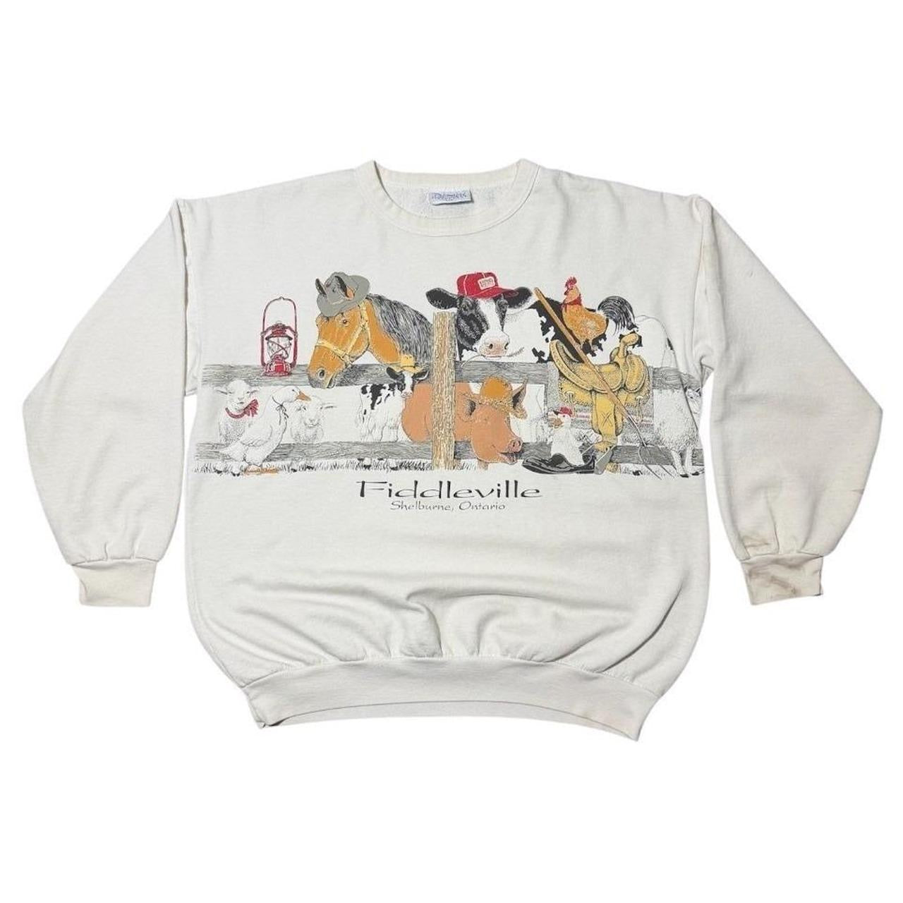 90s Fiddleville Shelburne Ontario Farm Cute Barn Animal Crewneck Sweater