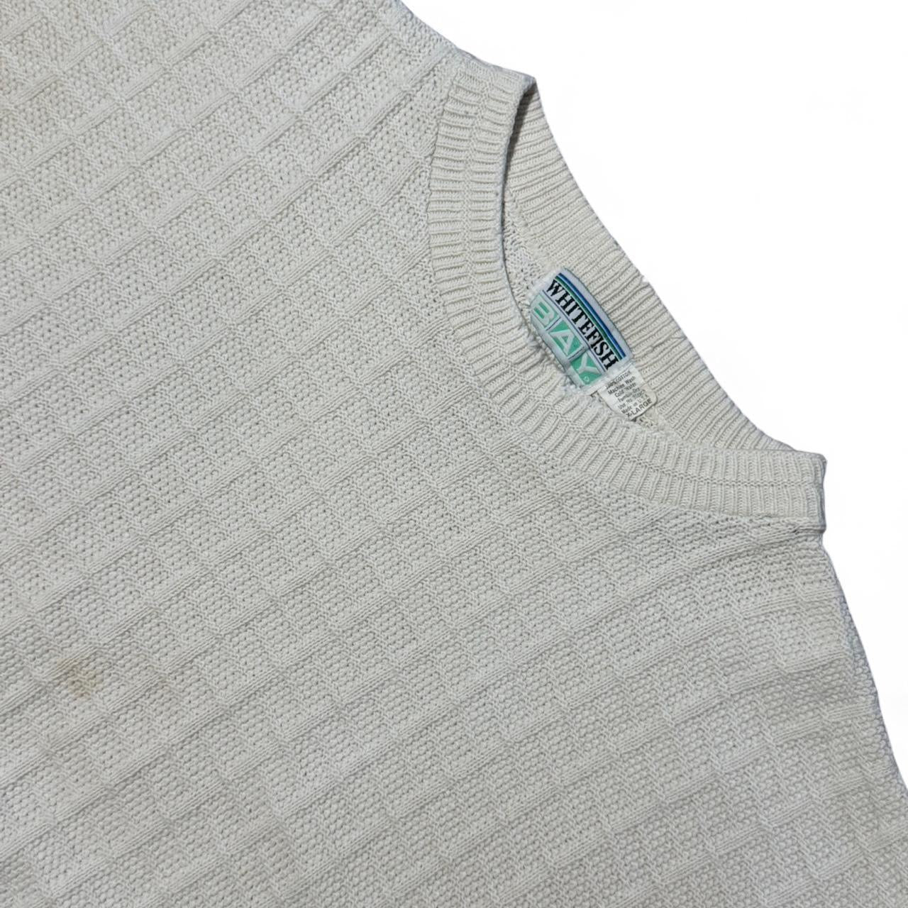 90s Distressed Cream White Fish Bay Cotton Knit Sweater
