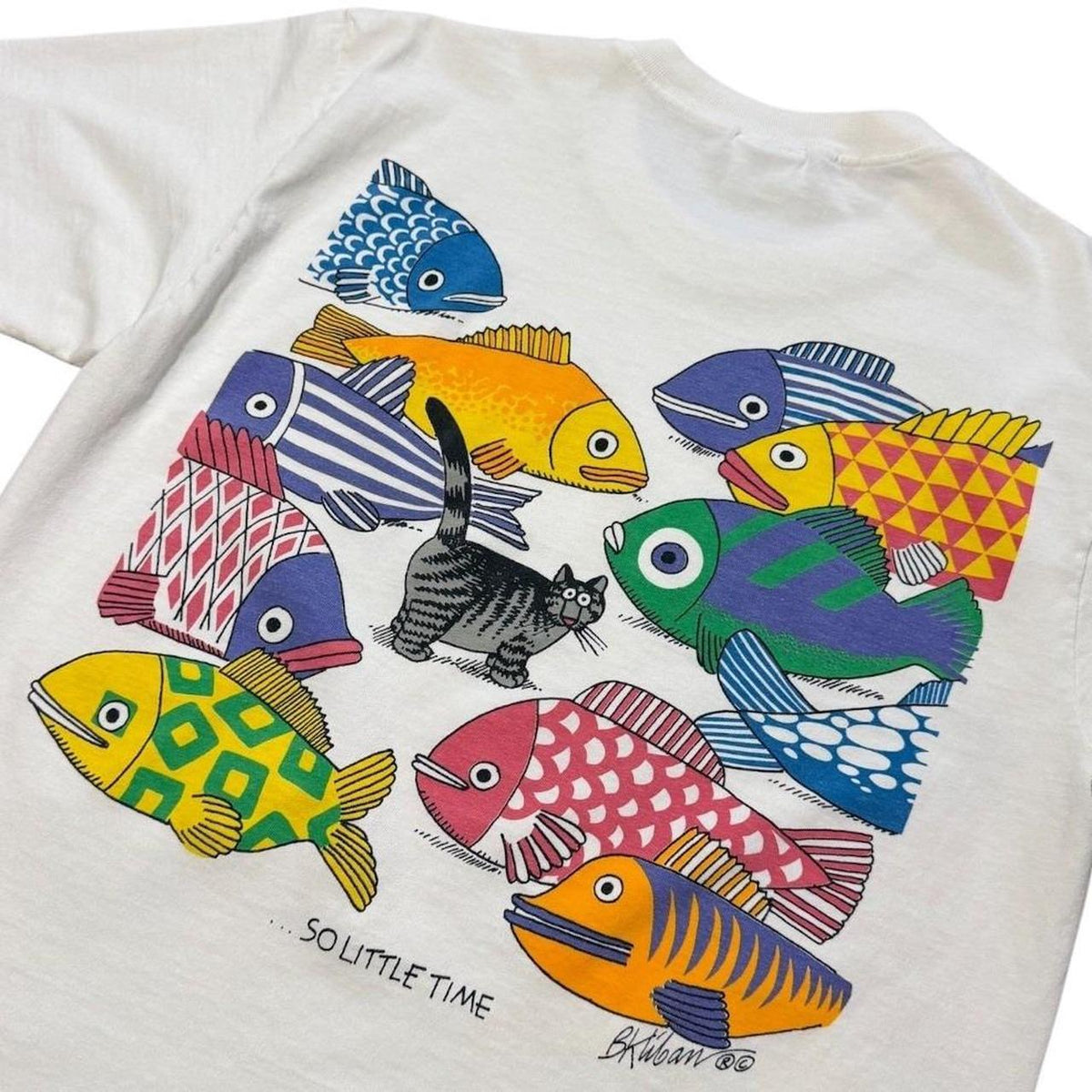 90s Crazy Shirts B. Kliban Cat So Many Fish Nature Art Graphic T-shirt