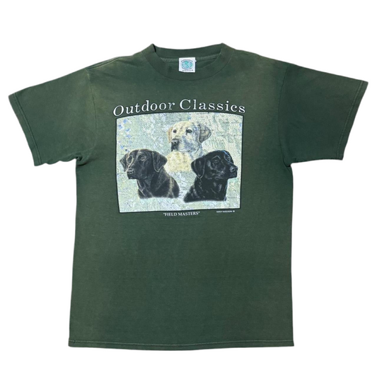 90s Field Masters Labrador Dogs Animal Puppy Faded Green Tee