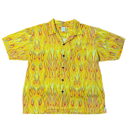 90s AOP Yellow Flames Gradient Button Up