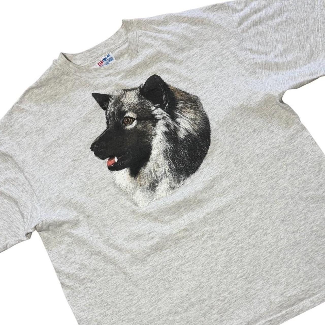 90s Keeshond Elkhound Dog Puppy Animal Cute Pet Art Graphic Grey T-shirt