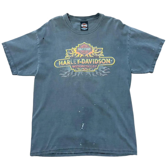 Vintage Y2K Distressed Harley Davidson Flames Biker Motorcycle T-shirt