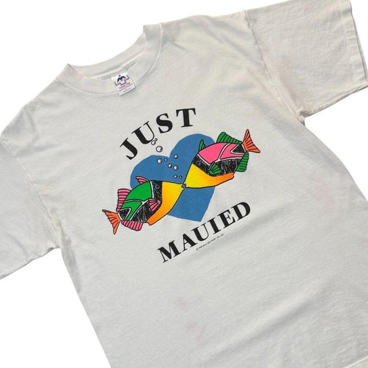 80s Just Mauied Maui Fish Nature Beach Graphic Art Cute Marriage T-shirt