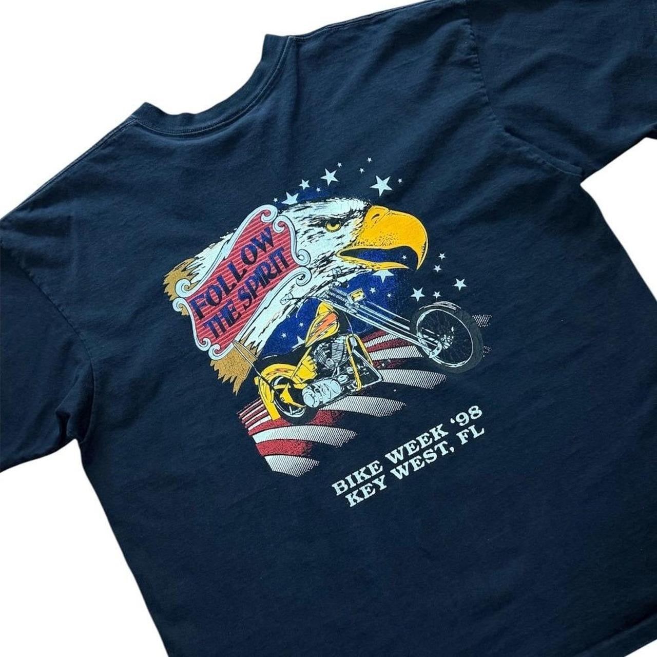 90s Key West Bike Week Eagle Chopper Motorcycle Glitter Graphic T-shirt