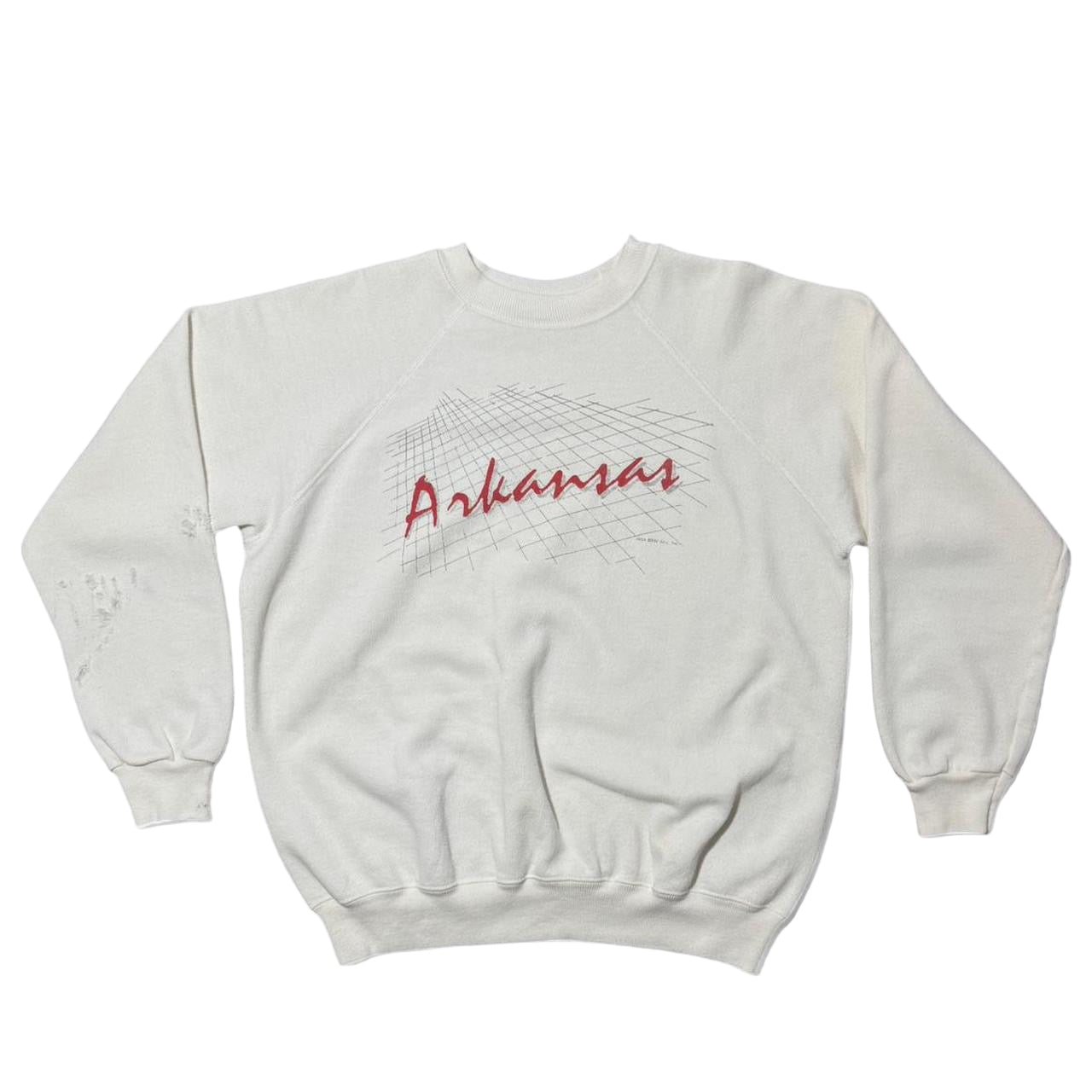 90s Arkansas Grid Graphic Cream Crewneck