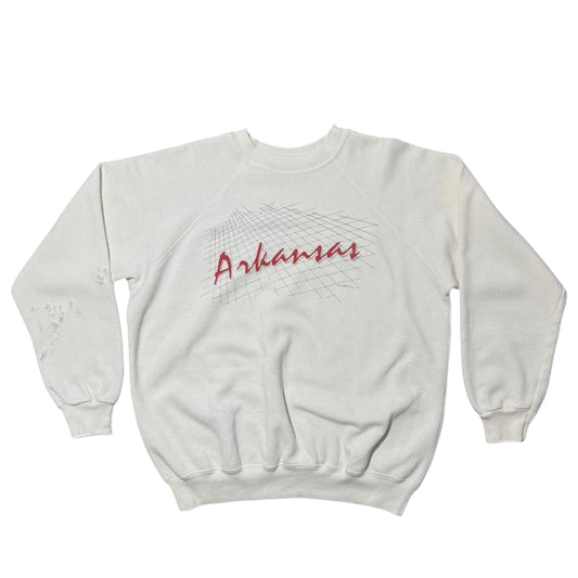 90s Arkansas Grid Graphic Cream Crewneck