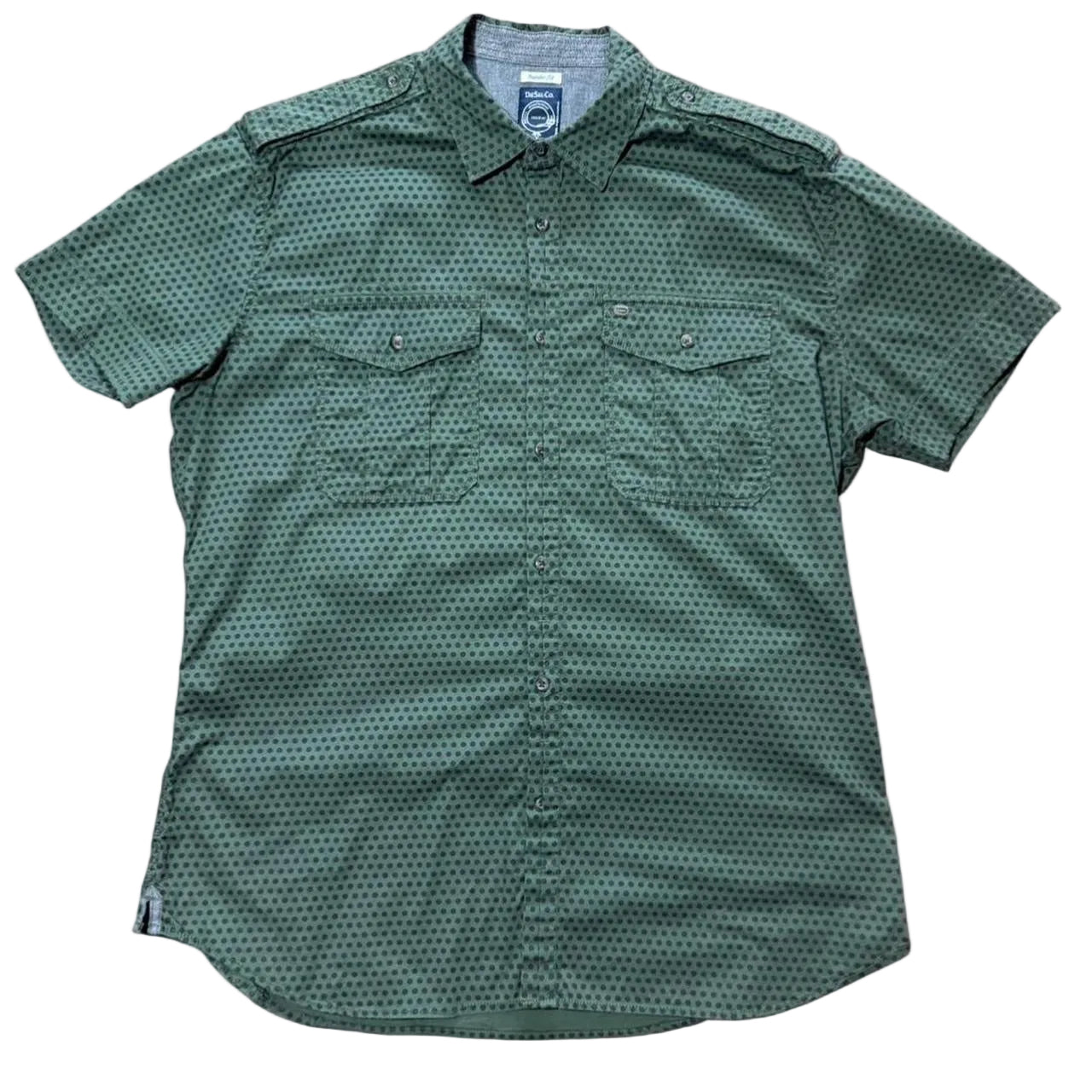 Green Geometric Polka Dot Pattern Button Up Regular Fit Diesel & Co Dress Shirt