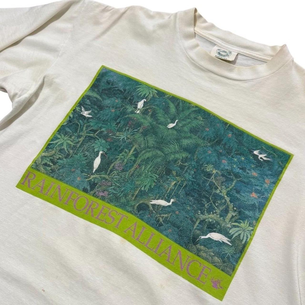 90s Rainforest Alliance Jungle Wild Animal Bird Tree Art Graphic T-shirt