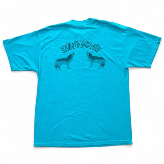 Vintage Teal Wolf Pack Back Graphic T-shirt