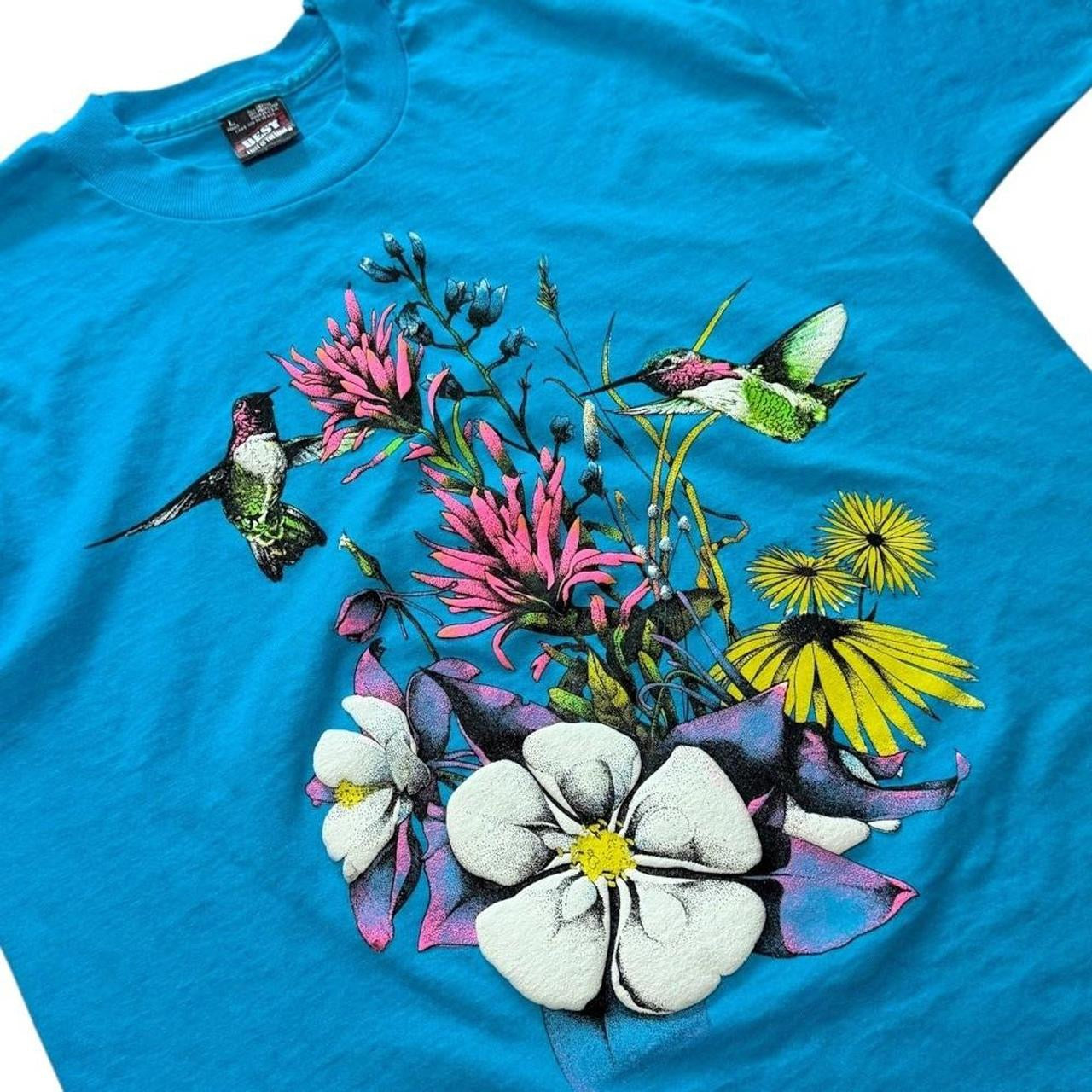 90s Arizona Hummingbird Flower Nature Floral Puff Print Graphic T-Shirt