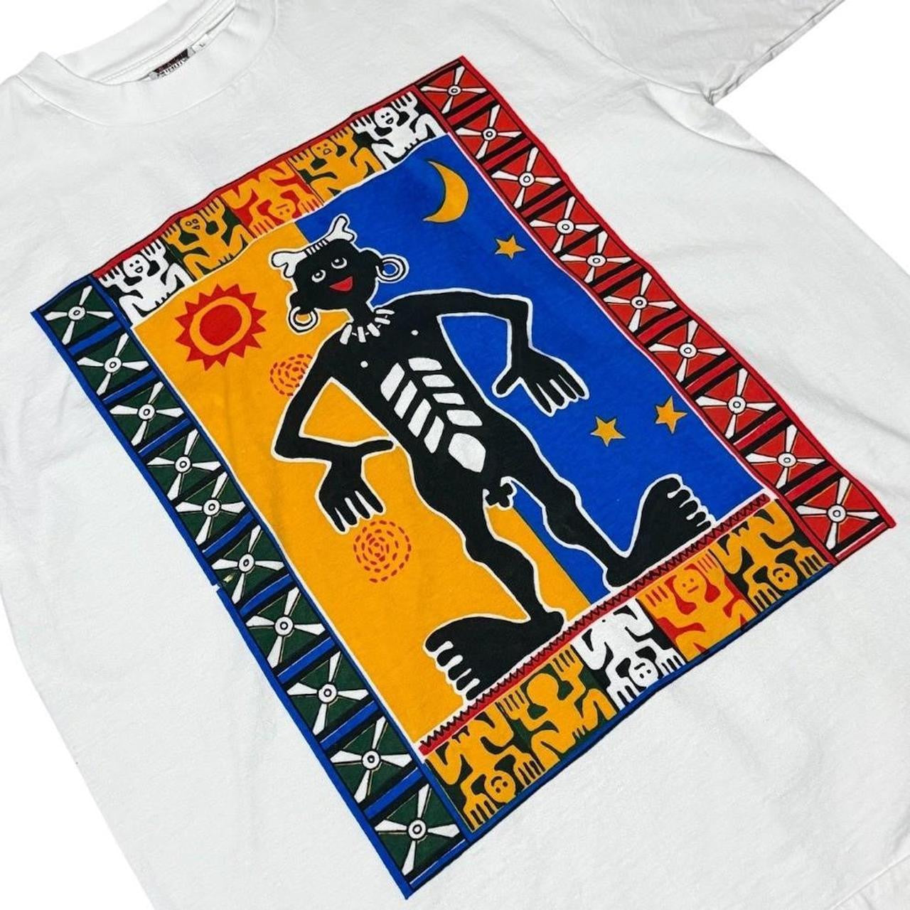 90s Primitive Bali Tribal Art Haring Graphic Travel Souvenir T-Shirt