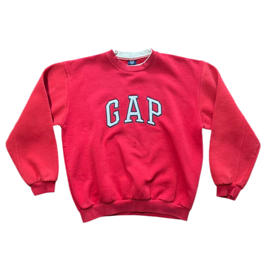 90s Gap Red Mock Neck Collar Embroidered Spellout Logo Crewneck