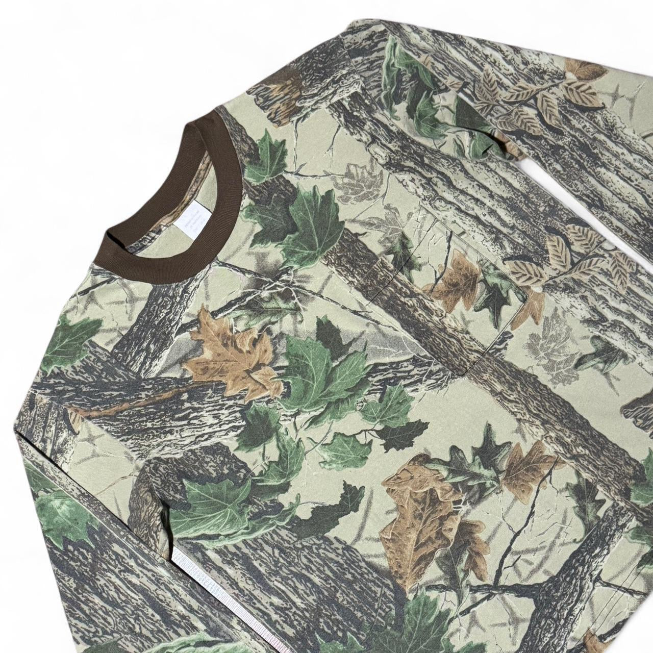 90s Long Sleeve Camouflage Real Tree Brown Collar Ringer Pocket Shirt