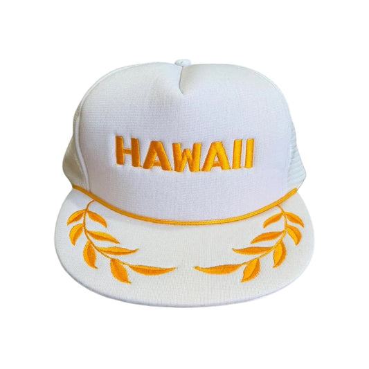 Vintage 90s Hawaii Embroidered Gold Leaf Trucker Mesh Snapback Hat