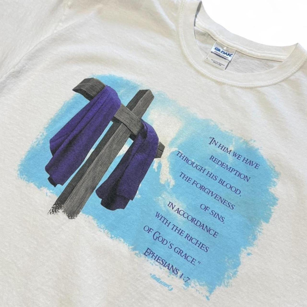 Vintage Y2K Christian Cross Religious Jesus Church Bible Prayer T-shirt