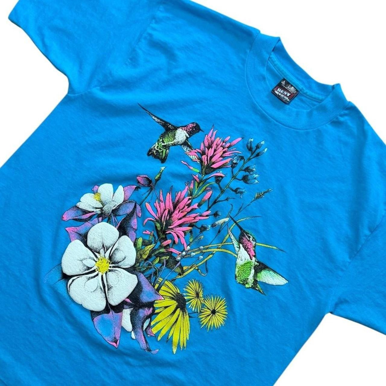 90s Arizona Hummingbird Flower Nature Floral Puff Print Graphic T-Shirt