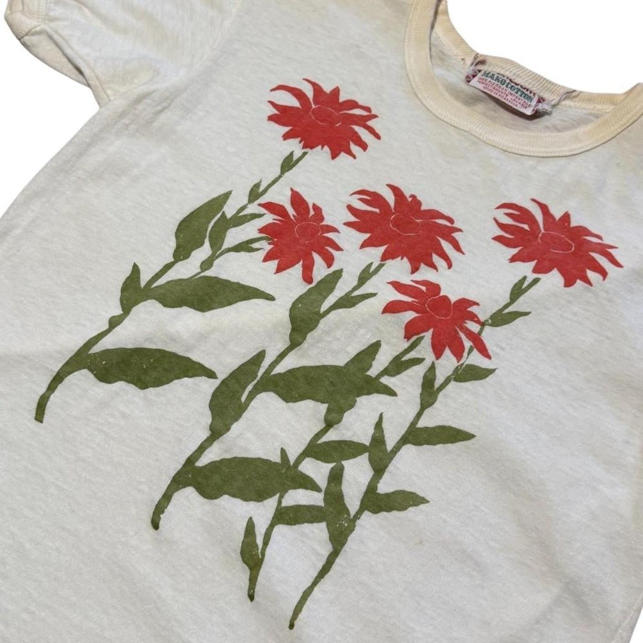 70s Mako Cotton Floral Art Red Flowers Graphic Single Stitch T-Shirt