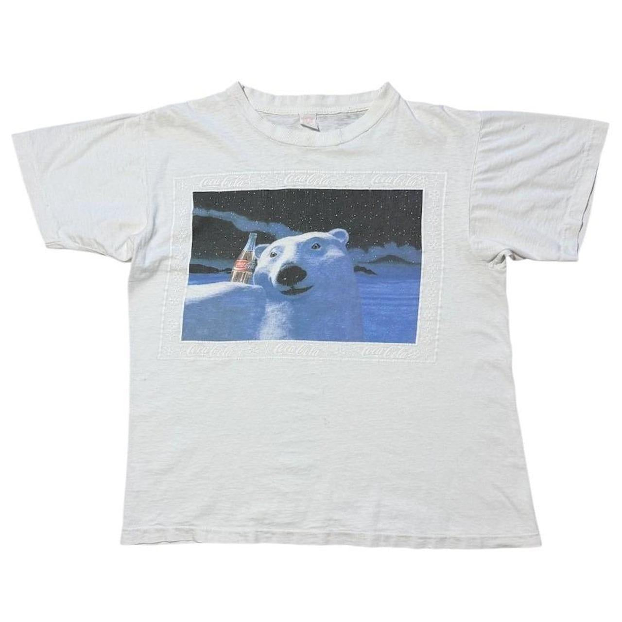 Vintage 90s Coca-Cola Polar Bear Northern Lights Art Graphic Promo Merch T-shirt
