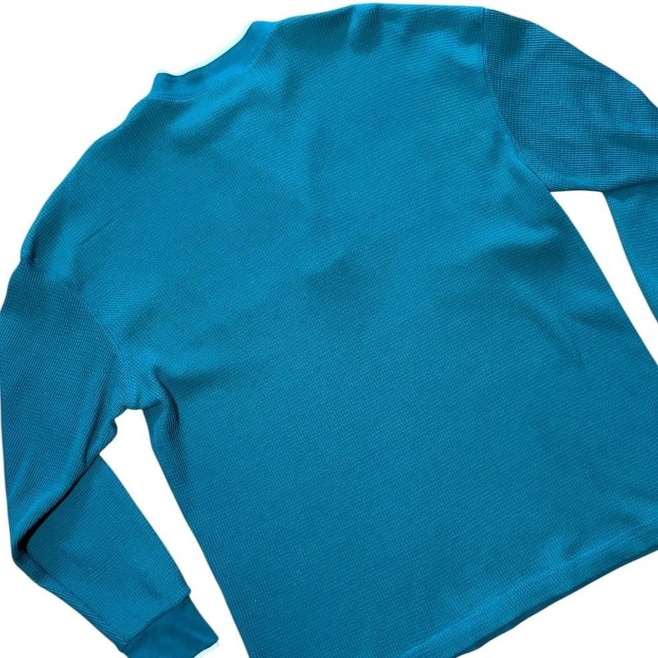 90s Teal Waffle Knit Henley Floral Trim Layer Collar Thermal Long Sleeve
